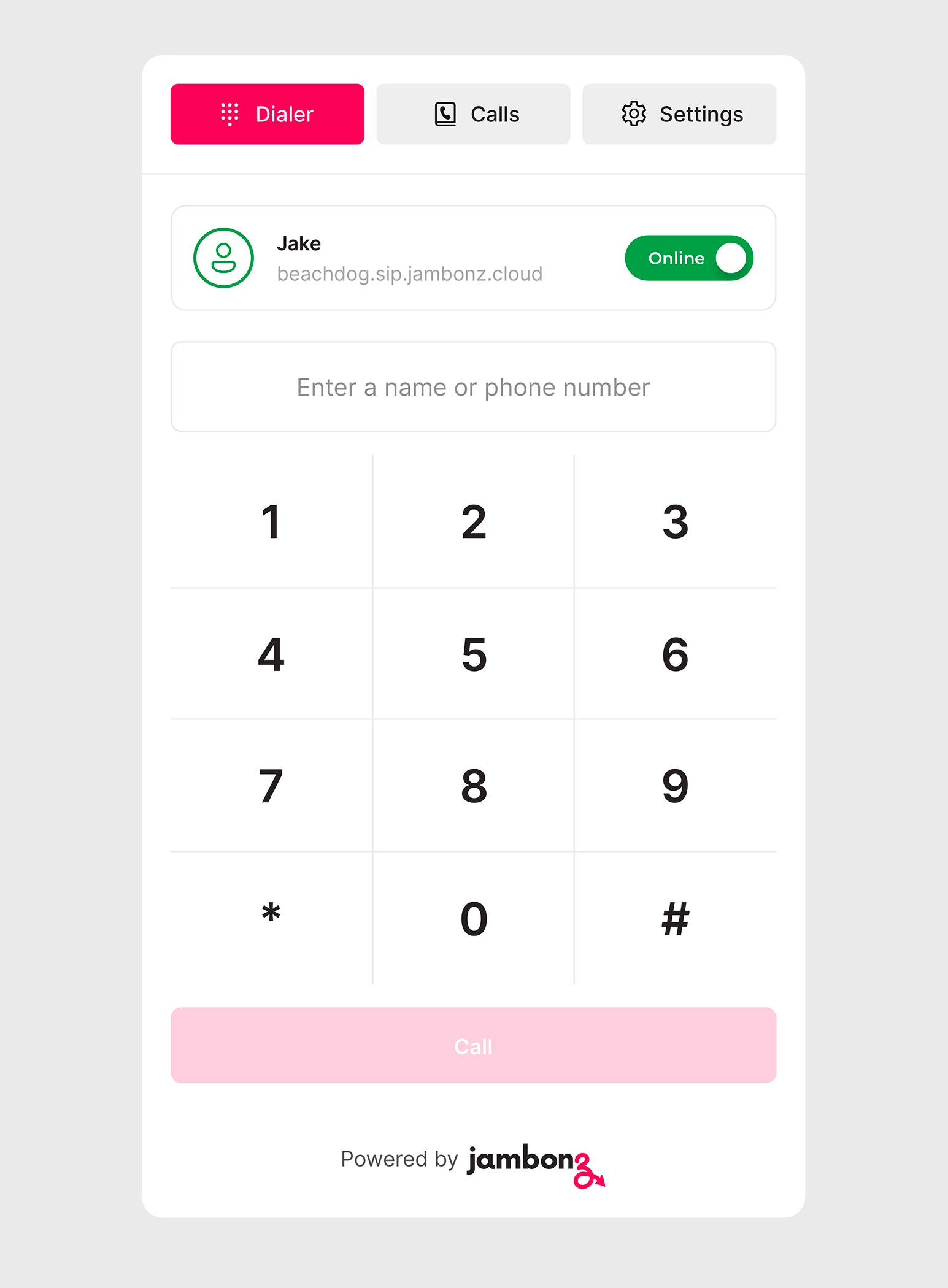 Jambonz browser extension call controls.