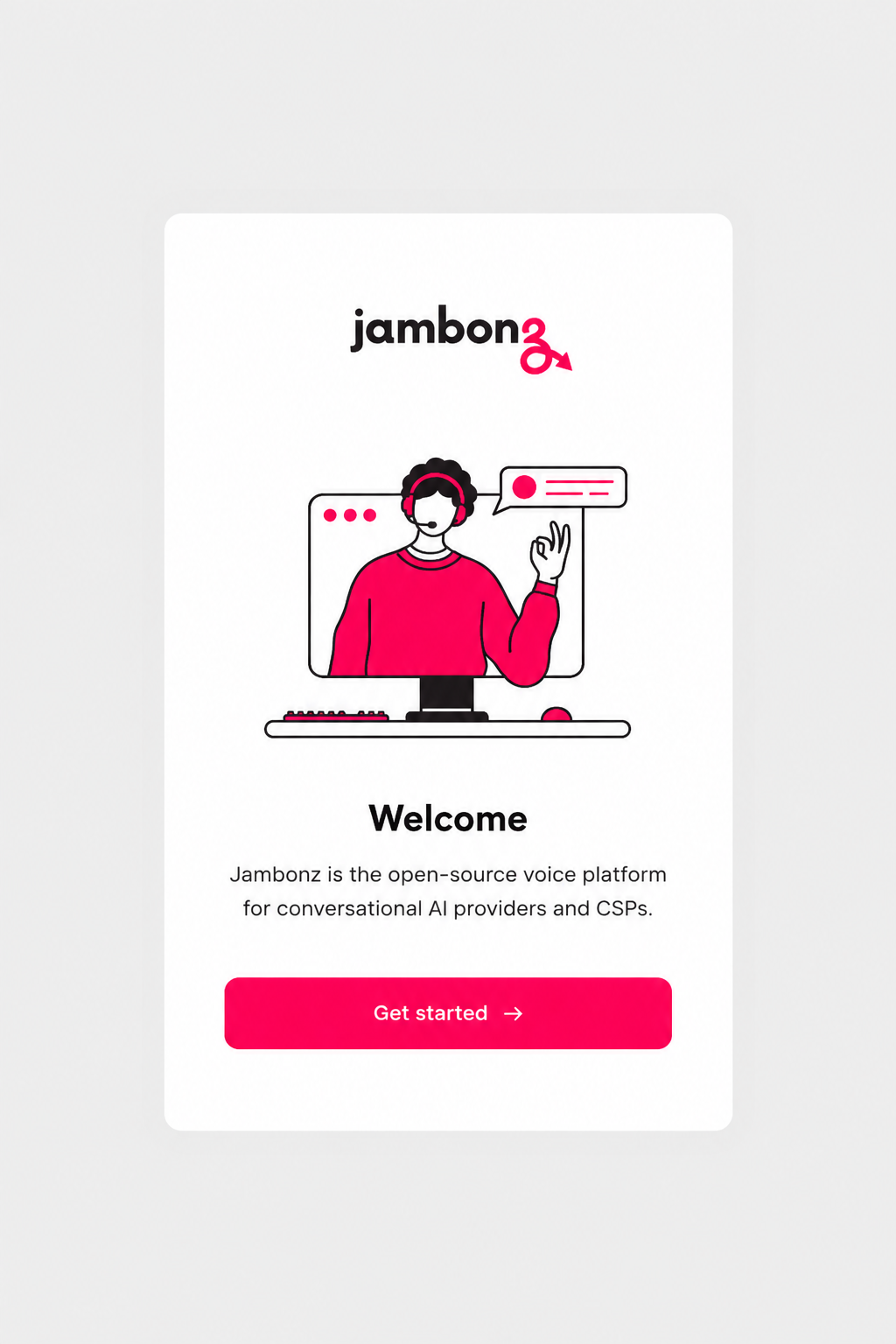 Jambonz Welcome onboarding screen.