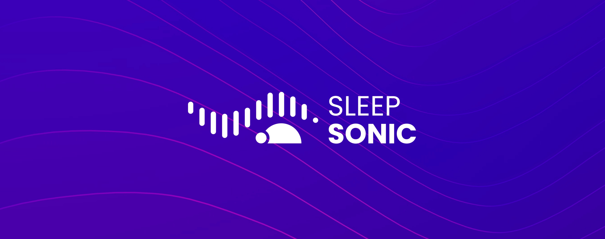 Sleep Sonic identity on a purple sound-wave background.